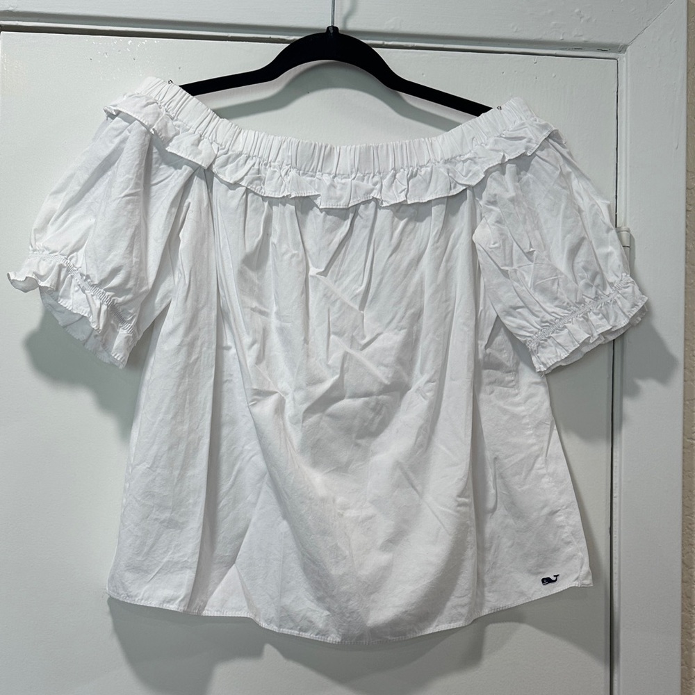 Vineyard Vines White Ruffle Off-Shoulder Blouse